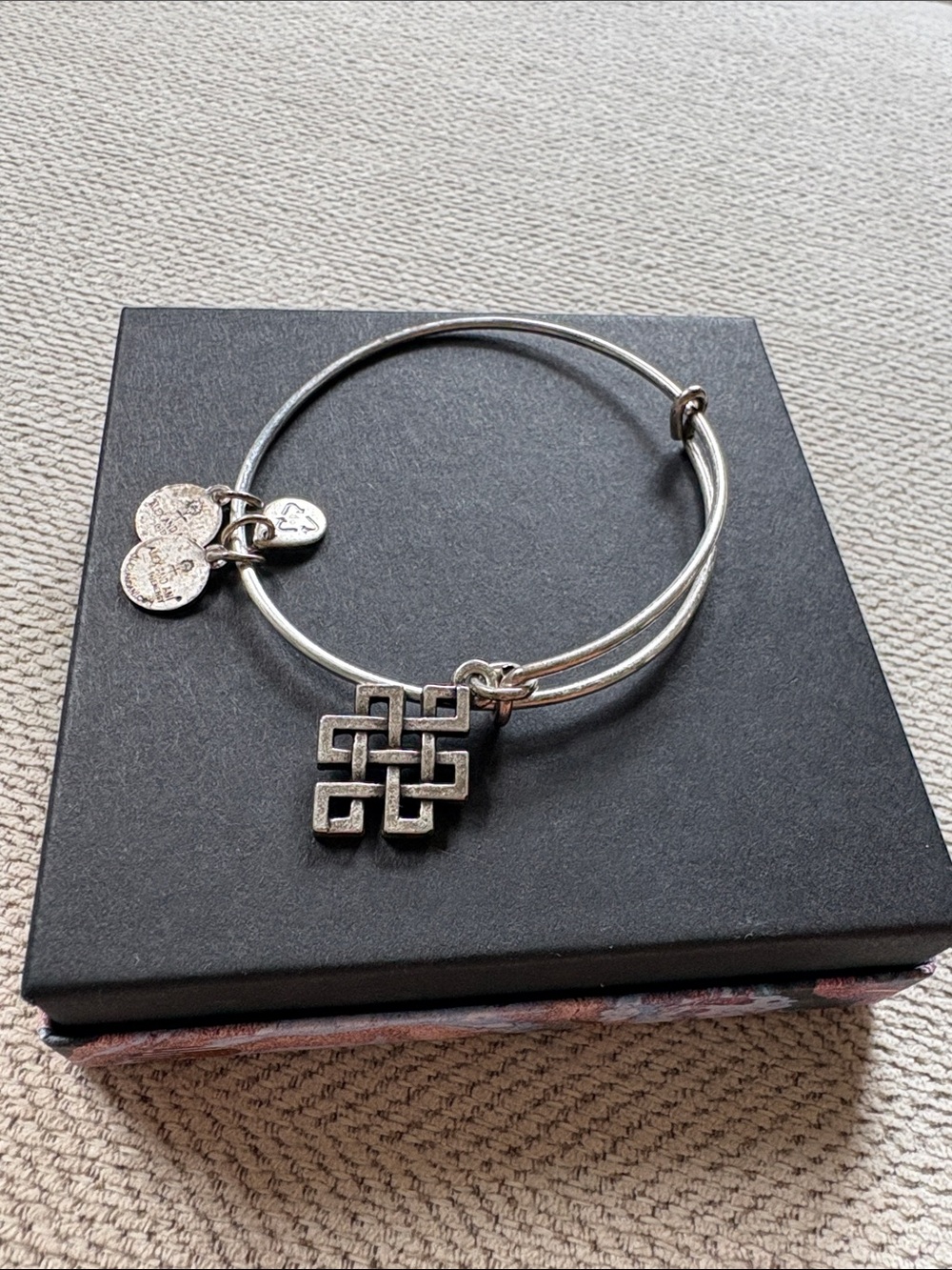Alex and Ani Silver Tone Endless Knot Charm Bangle Bracelet